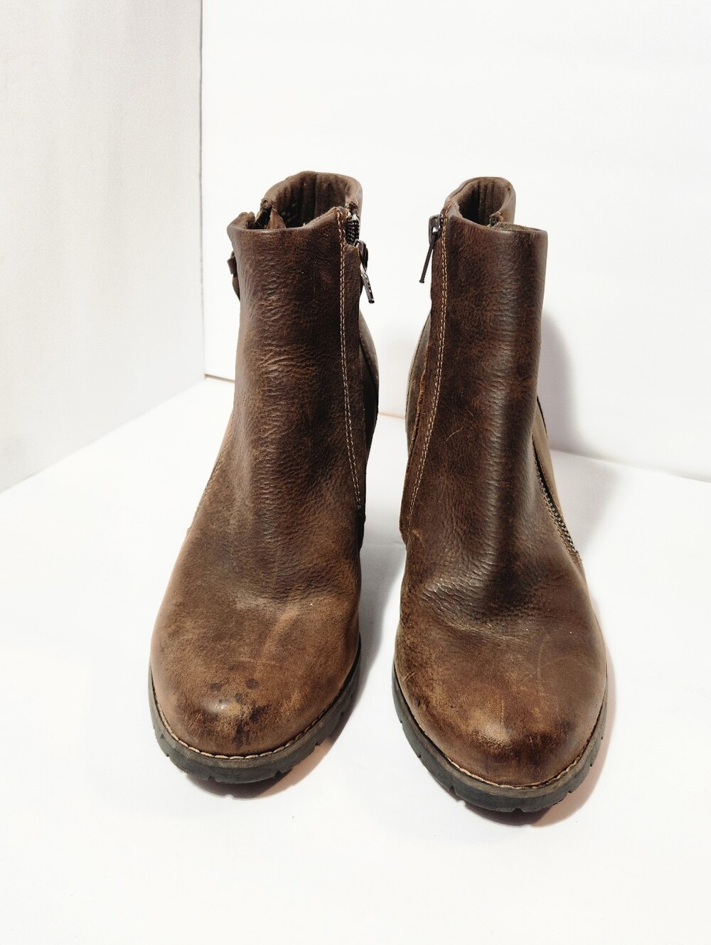 Clarks Leather Boots Brown Ankle Heel - Picture 3 of 8